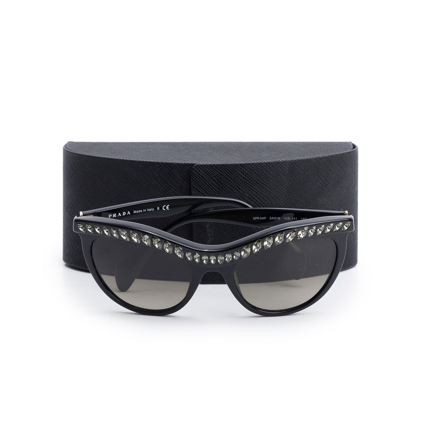 Prada SPR 04P Black Acetate Crystal Cat Eye Sunglasses