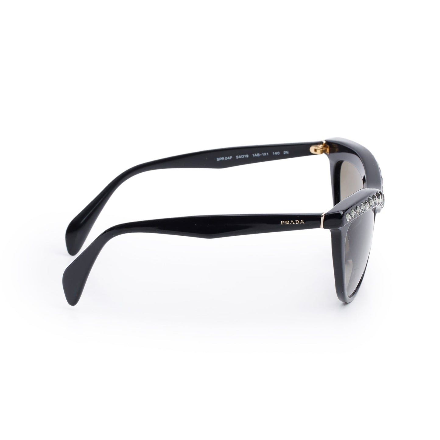 Prada SPR 04P Black Acetate Crystal Cat Eye Sunglasses