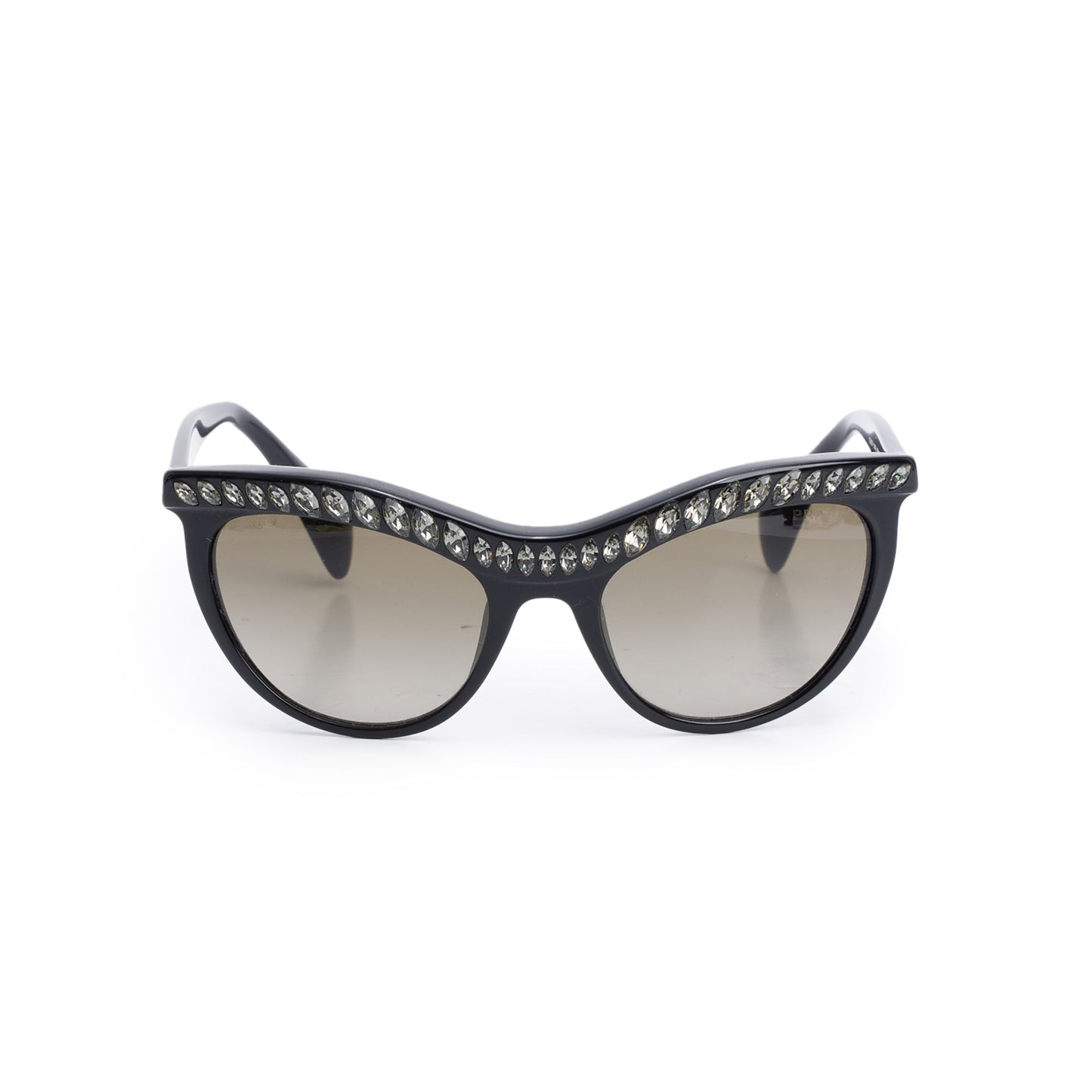 Prada SPR 04P Black Acetate Crystal Cat Eye Sunglasses