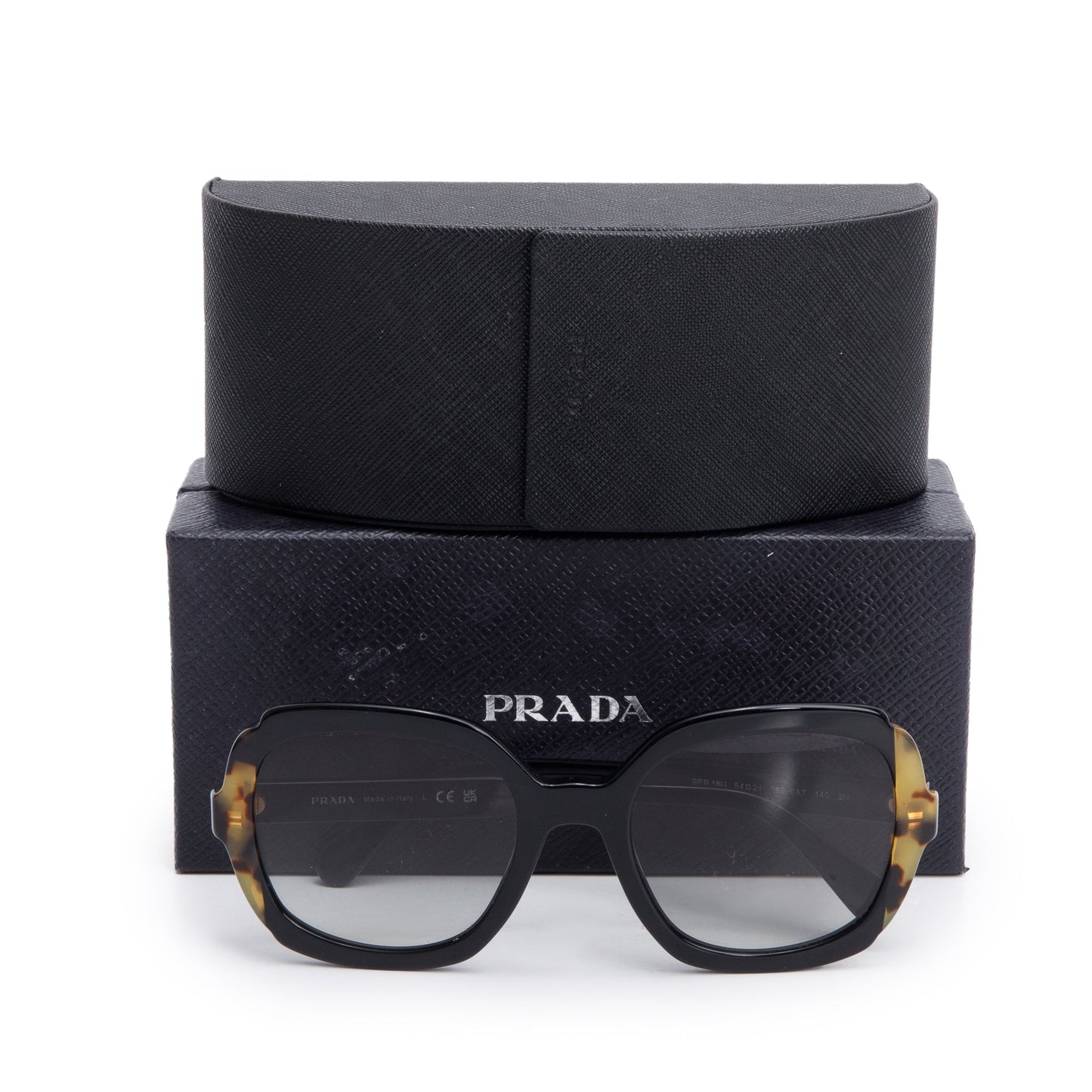 Prada SPR 16U Black/Havana Acetate Square Sunglasses