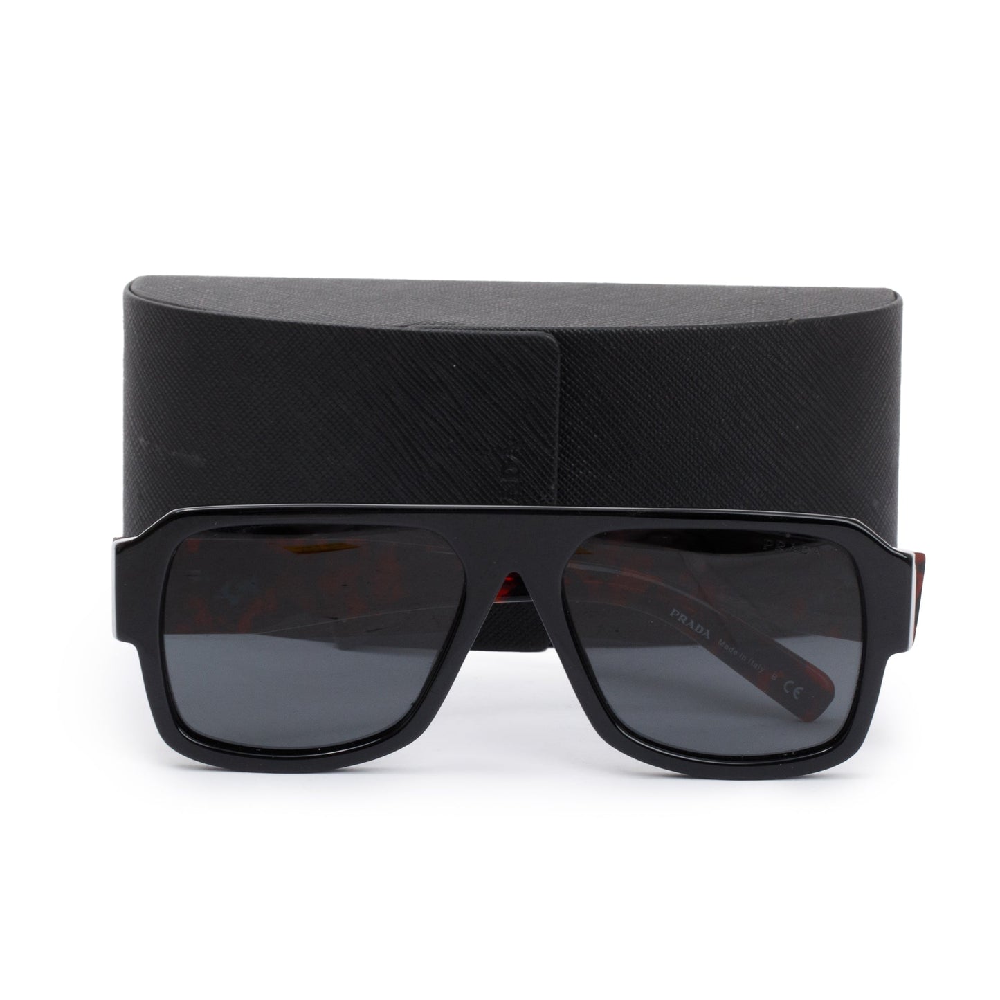 Prada SPR 22Y Black & Red Acetate Square Sunglasses