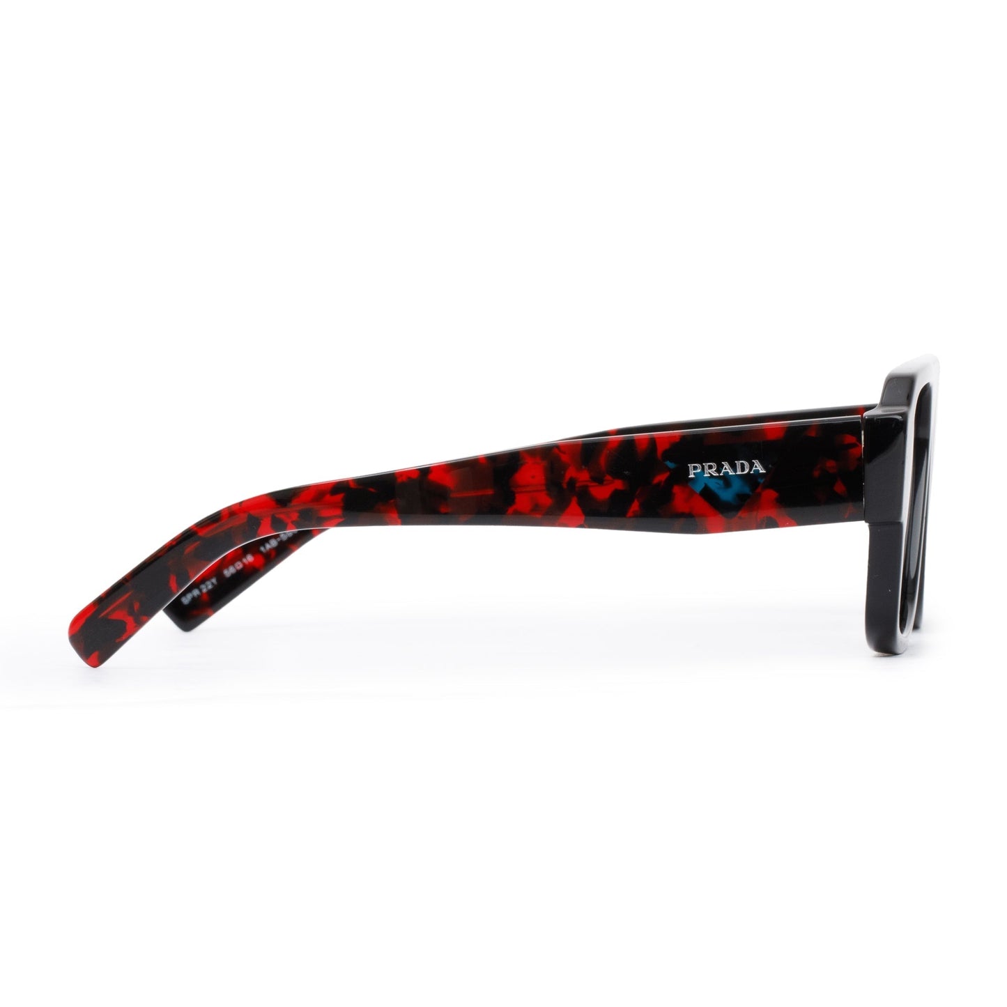 Prada SPR 22Y Black & Red Acetate Square Sunglasses