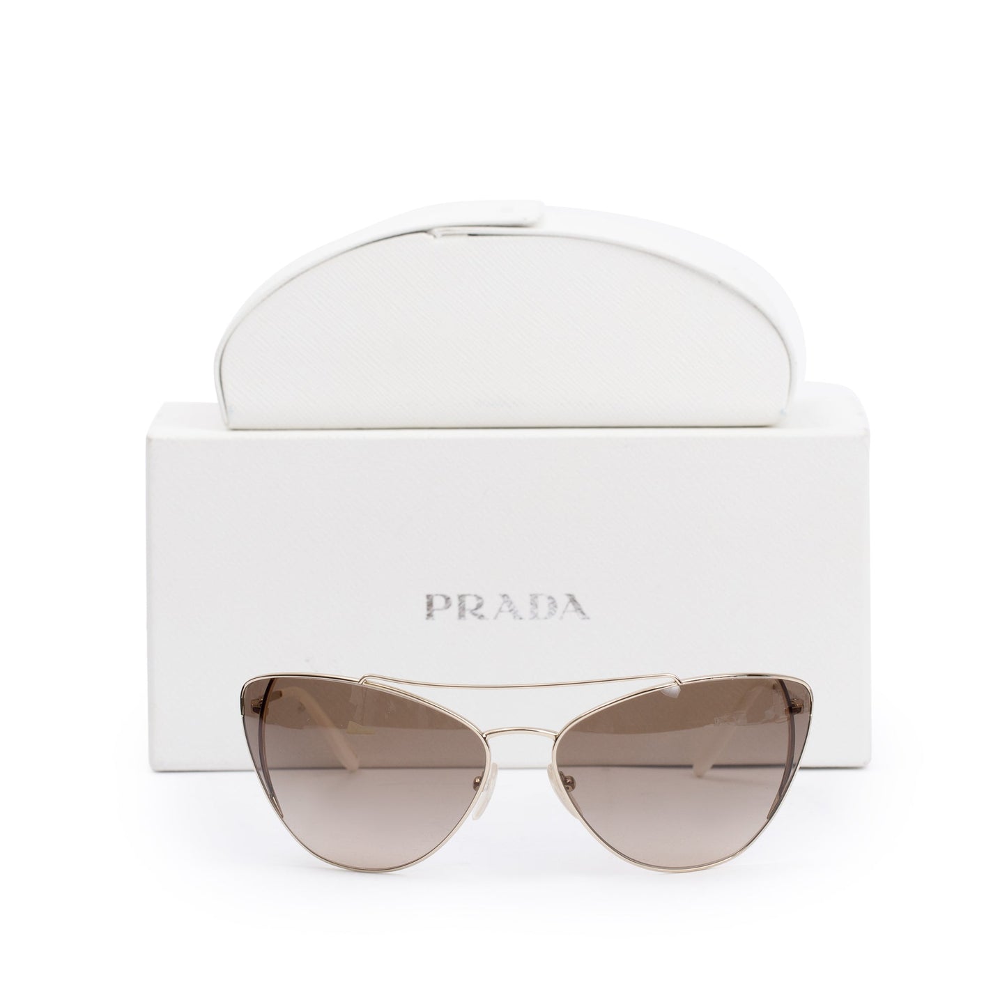 Prada SPR 65V Gold Tone Metal White Acetate Aviator Sunglasses