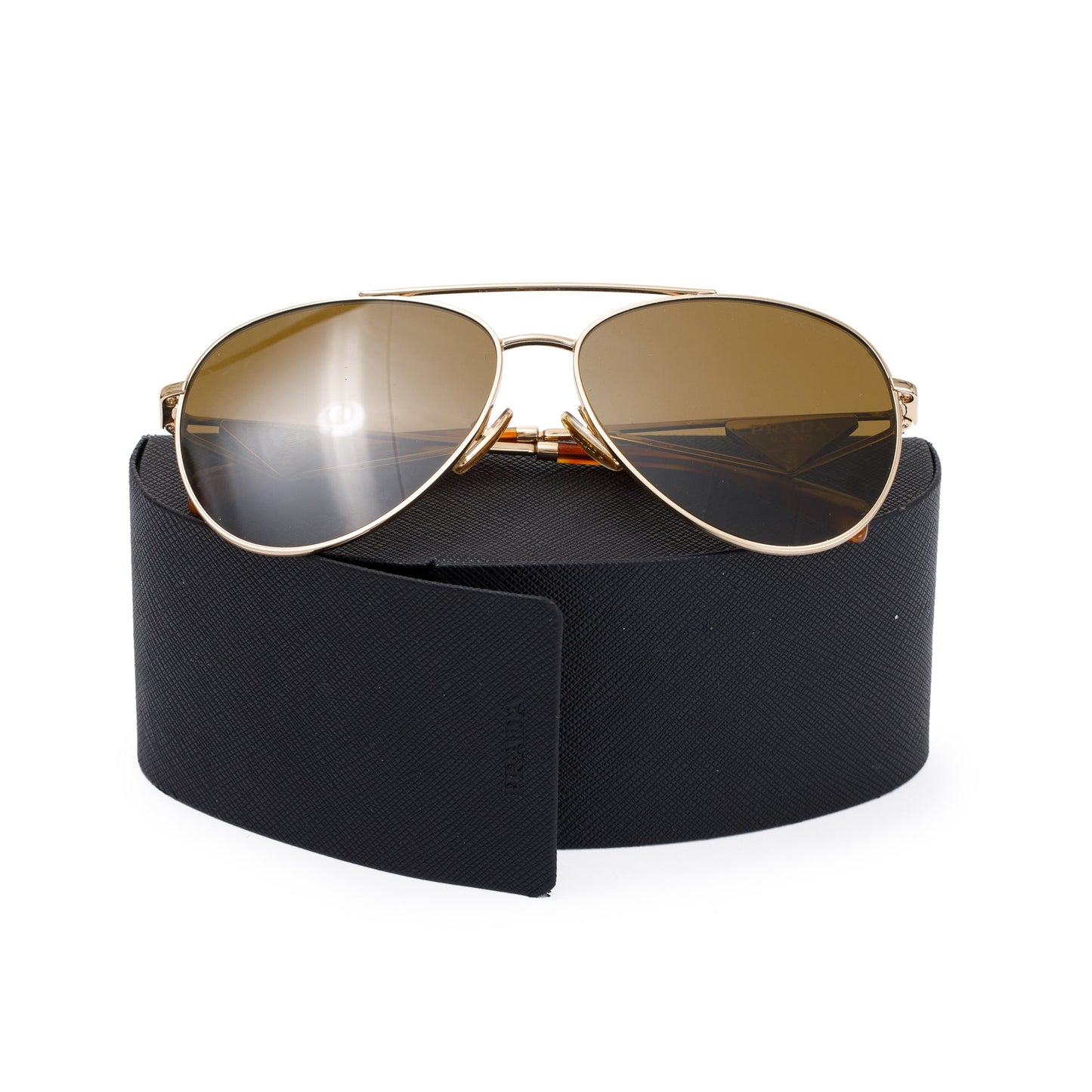 Prada SPR737 Gold-Tonte Metal Triangle Logo Aviator Sunglasses