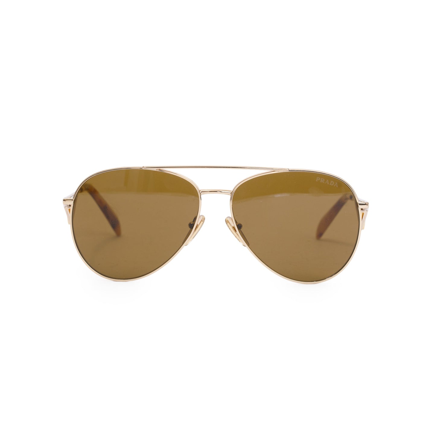 Prada SPR737 Gold-Tonte Metal Triangle Logo Aviator Sunglasses