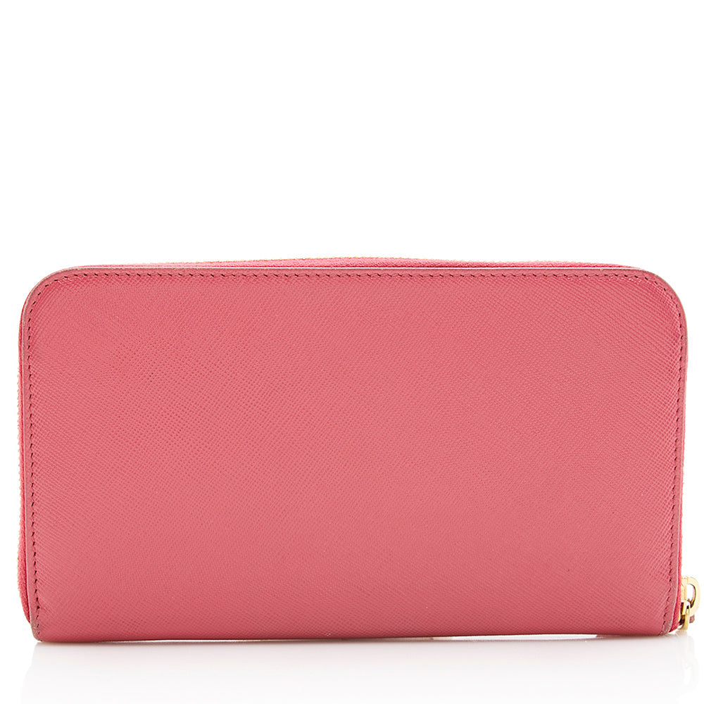 Prada Saffiano Leather Zip Around Wallet (SHF-19293)