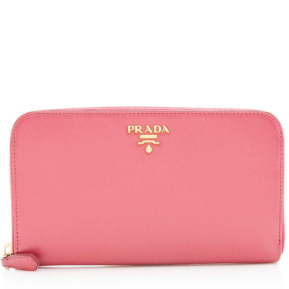 Prada Saffiano Leather Zip Around Wallet (SHF-19293)