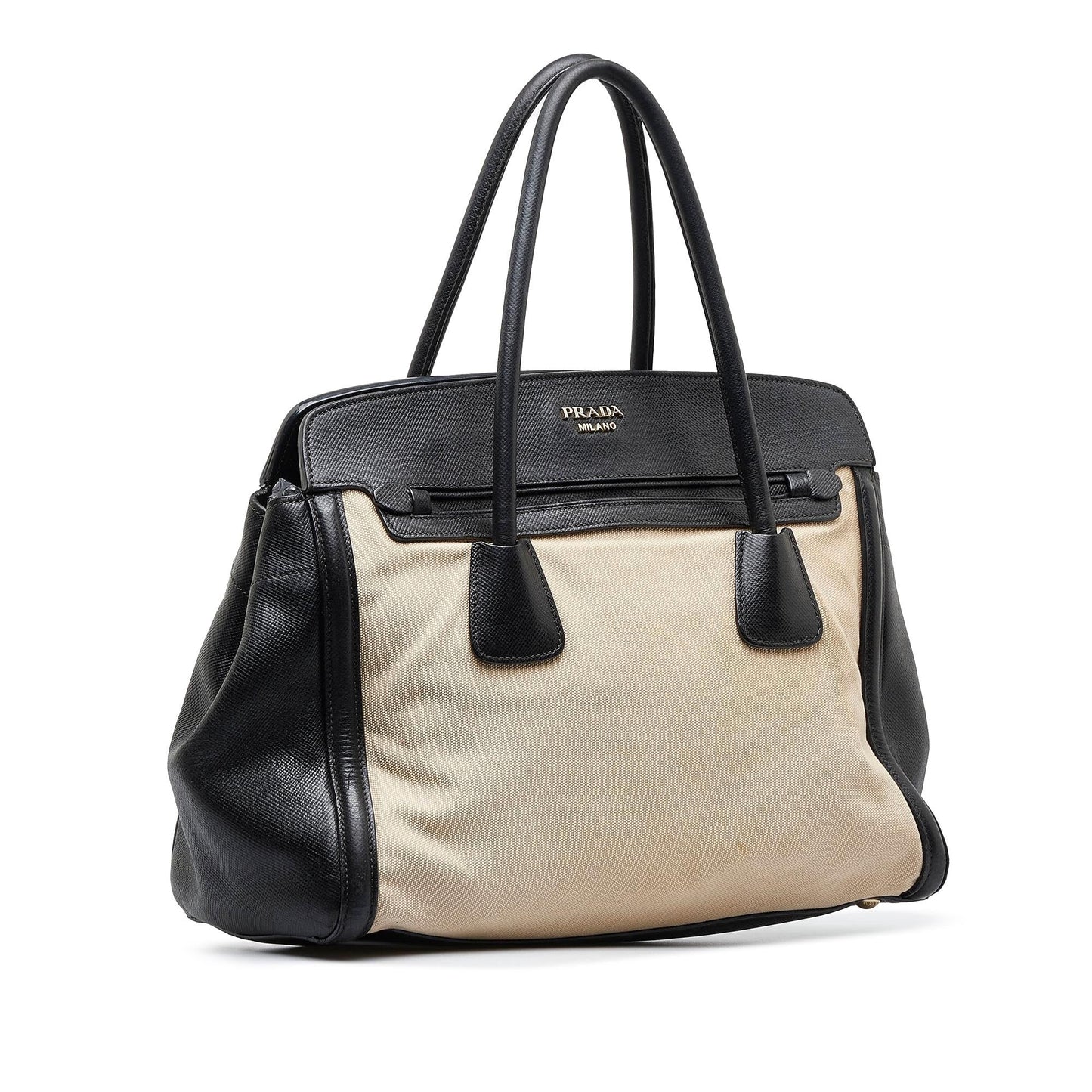 Prada Saffiano Trimmed Canvas Handbag (SHG-iRWMer)