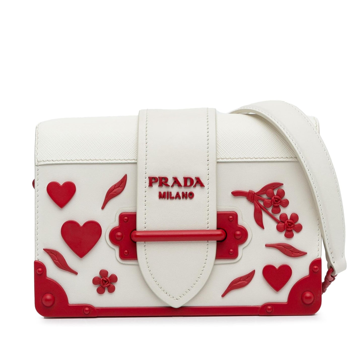 Prada Saffiano Trimmed City Calf Cahier Flower Heart Bag (SHG-TTrQwq)