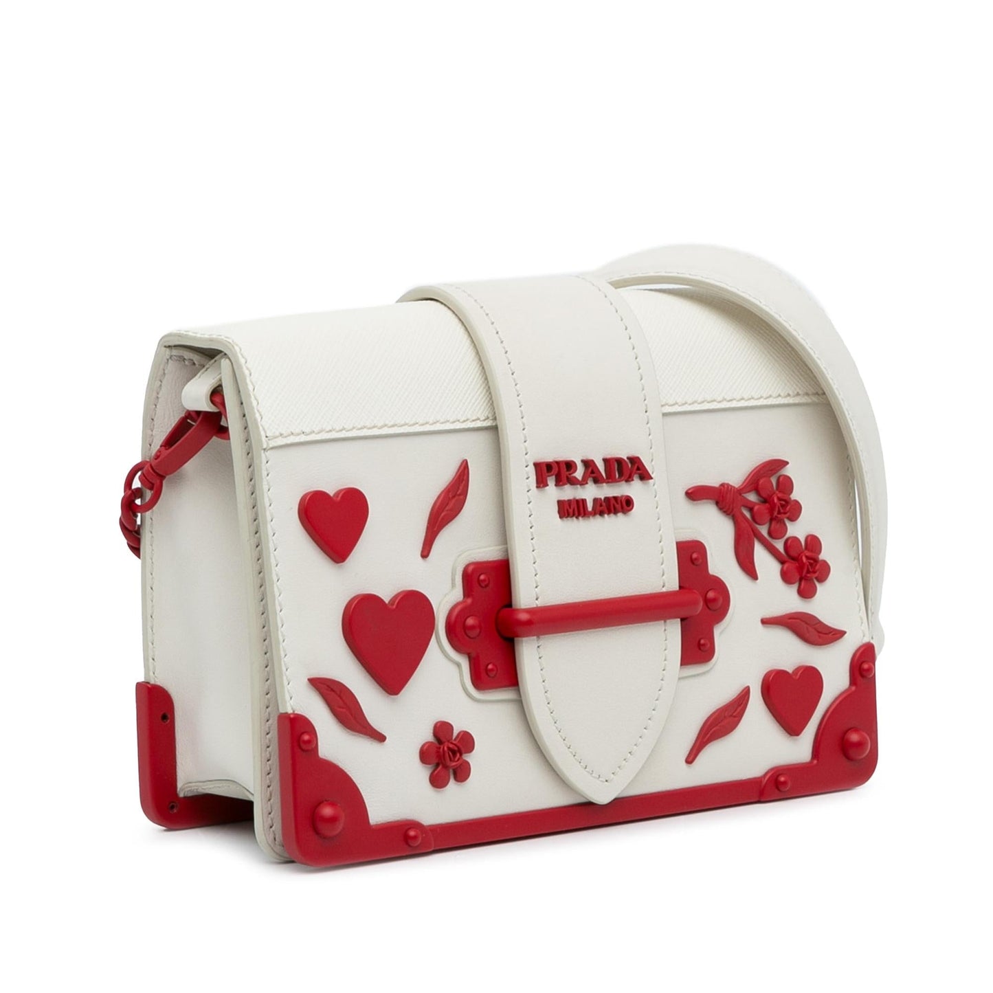 Prada Saffiano Trimmed City Calf Cahier Flower Heart Bag (SHG-TTrQwq)