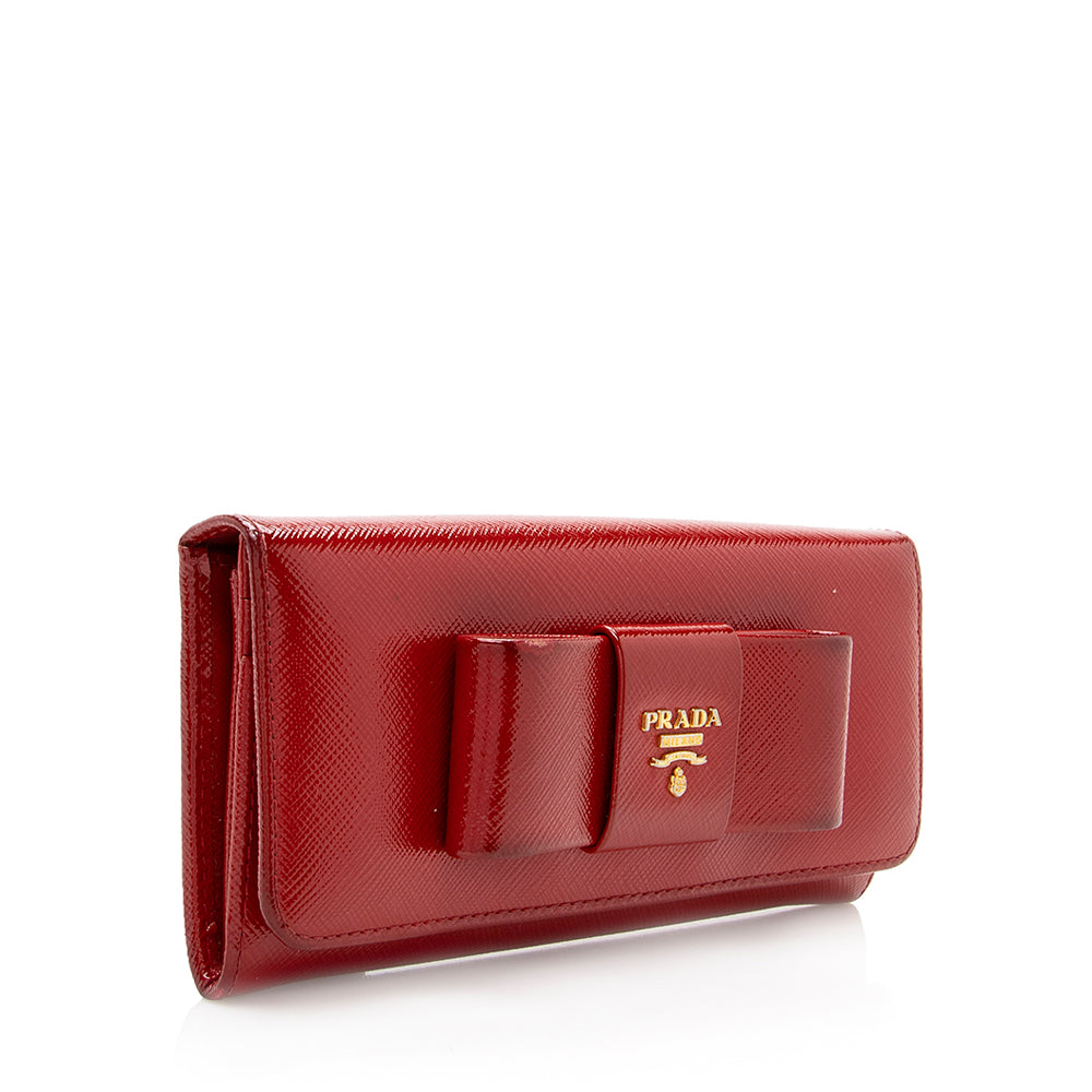 Prada Saffiano Vernice Bow Continental Wallet - FINAL SALE (SHF-19372)
