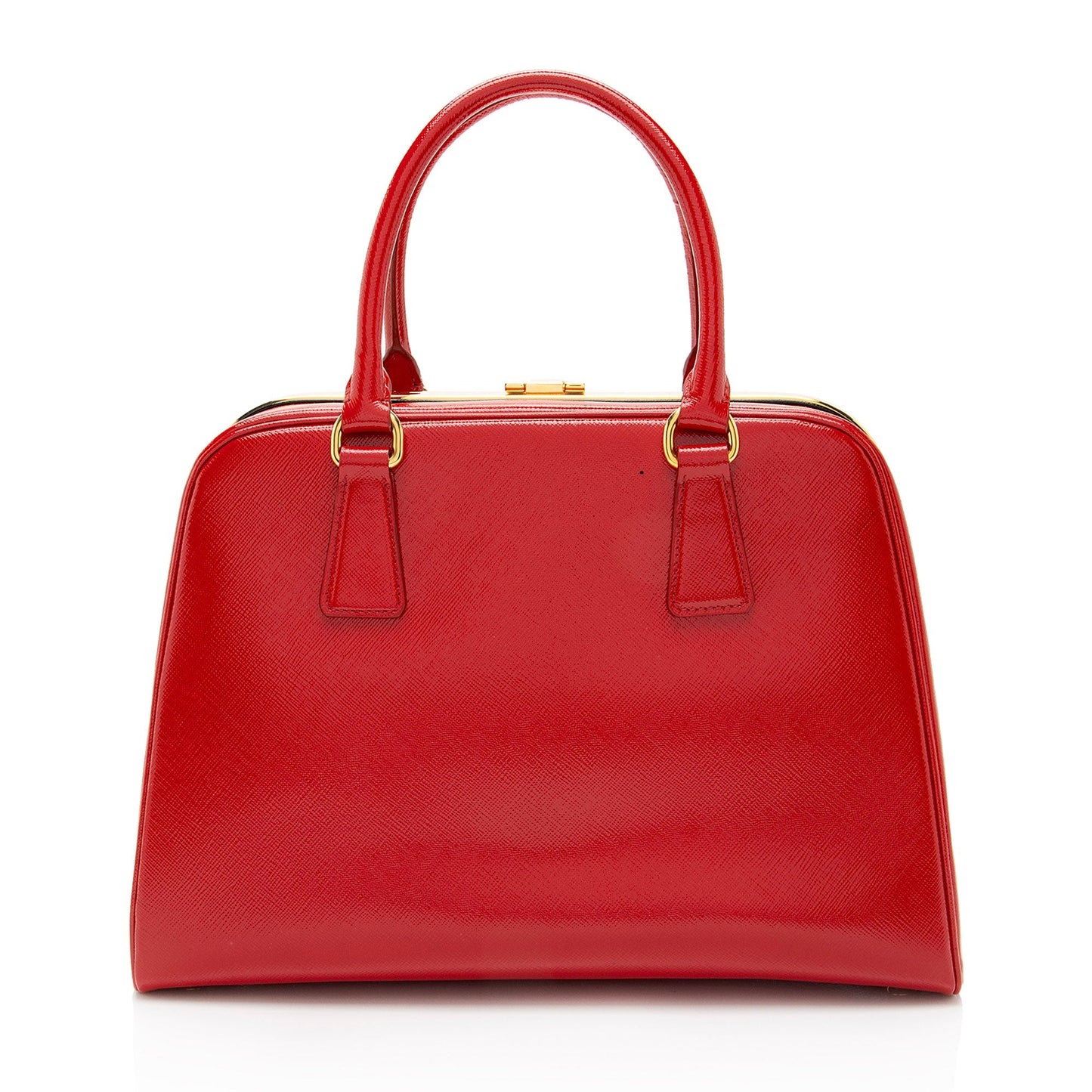 Prada Saffiano Vernice Framed Pyramid Satchel (SHF-sxVFBm)