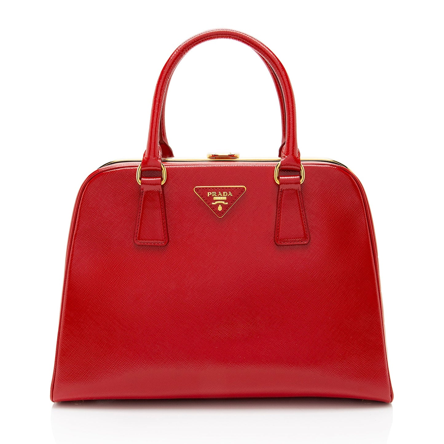 Prada Saffiano Vernice Framed Pyramid Satchel (SHF-sxVFBm)