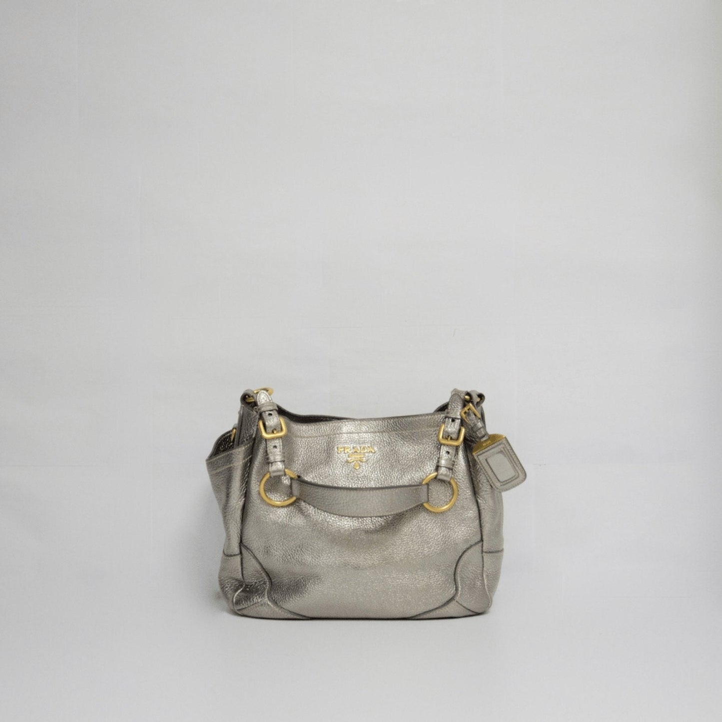 Prada Silver Metallic Peltro Vitello Daino Pocket Tote Bag