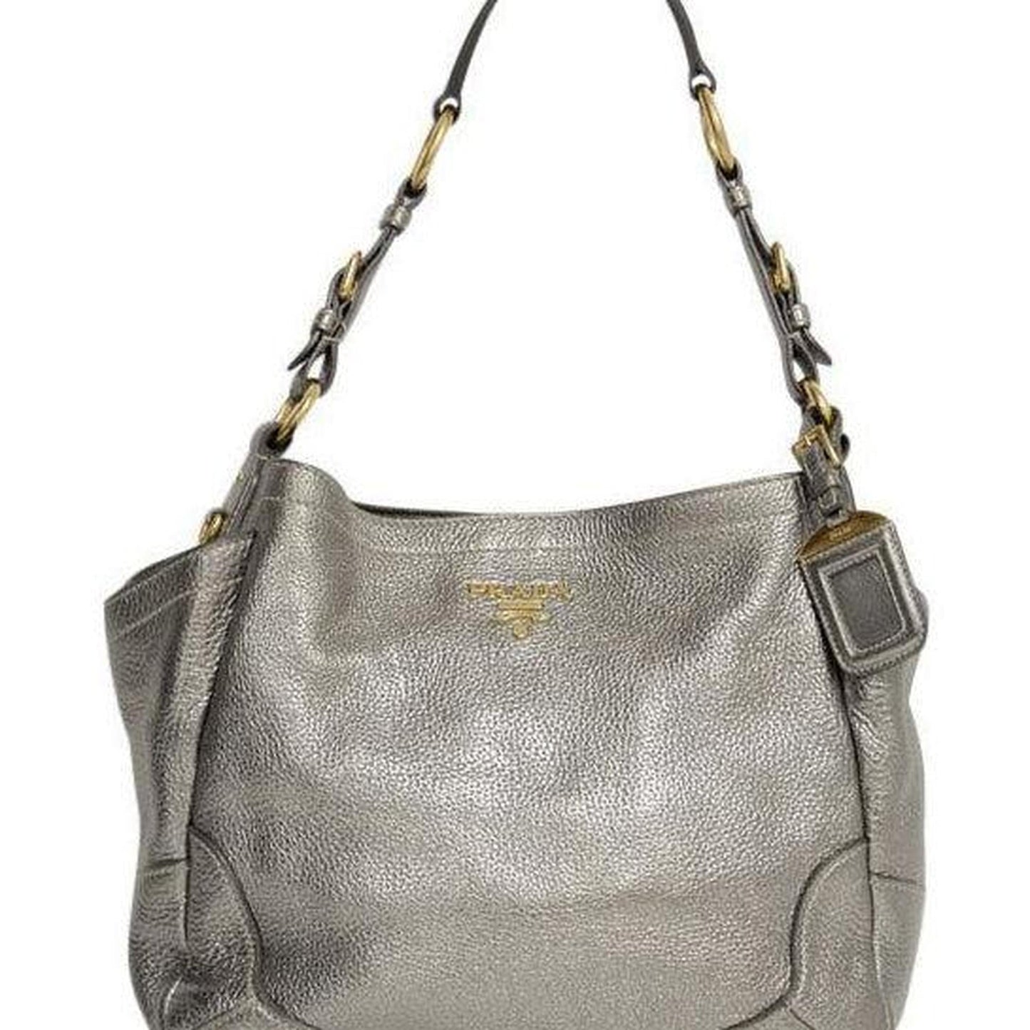 Prada Silver Metallic Peltro Vitello Daino Pocket Tote Bag
