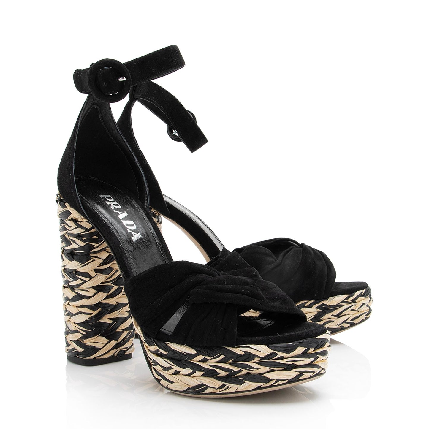 Prada Suede Raffia Platform Sandals - Size 6.5 / 36.5 (SHF-23680)