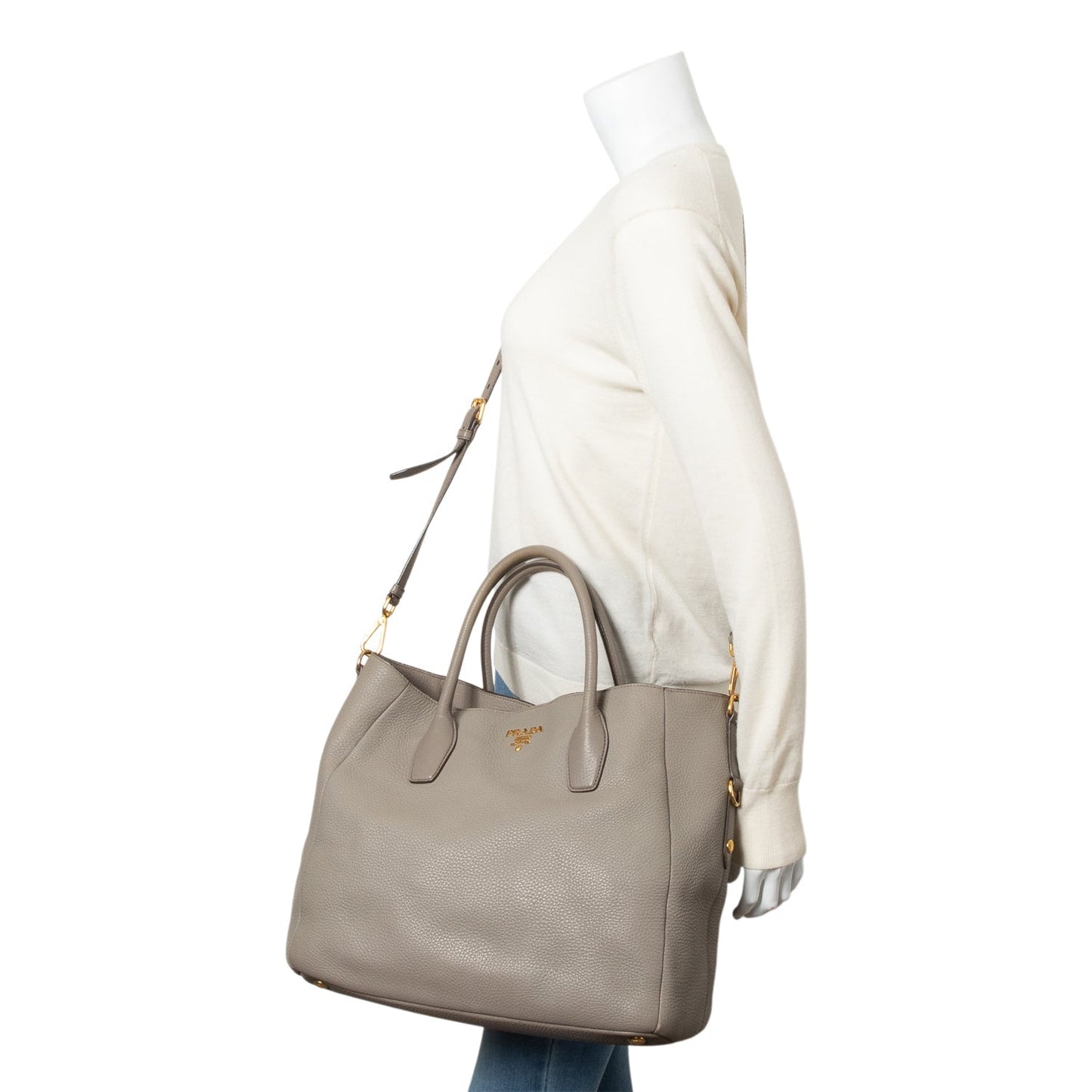 Prada Taupe Vitello Daino Leather Tote