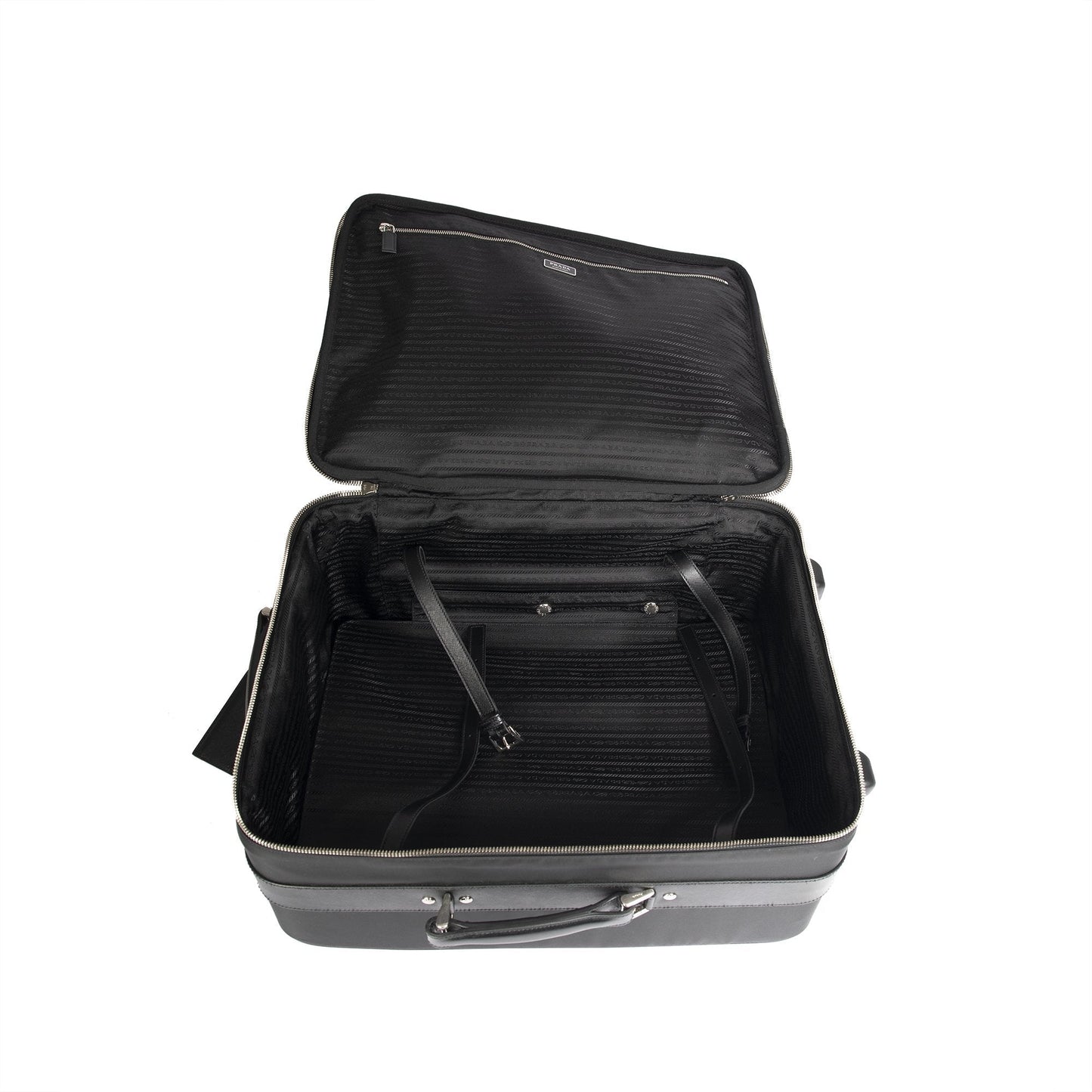 Prada Tessuto Saffiano-Trimmed Trolley Rolling Luggage