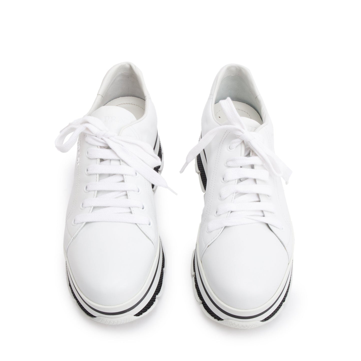Prada White Calfskin Leather Linea Rossa Platform Sneakers, Size 39.5