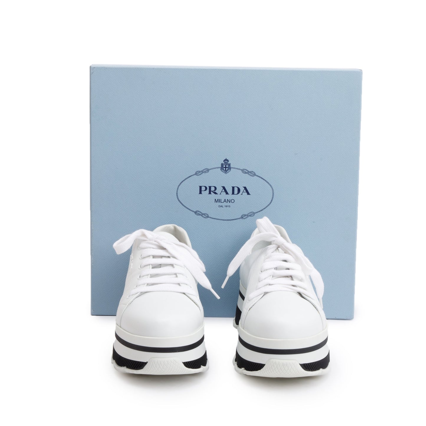 Prada White Calfskin Leather Linea Rossa Platform Sneakers, Size 39.5