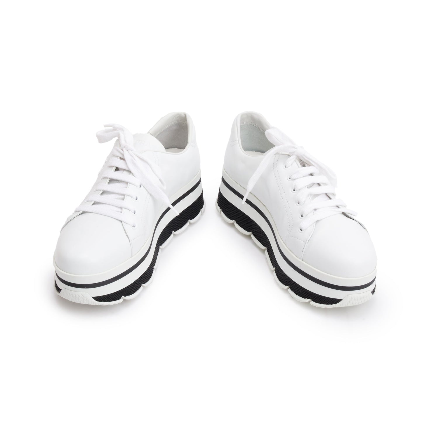 Prada White Calfskin Leather Linea Rossa Platform Sneakers, Size 39.5