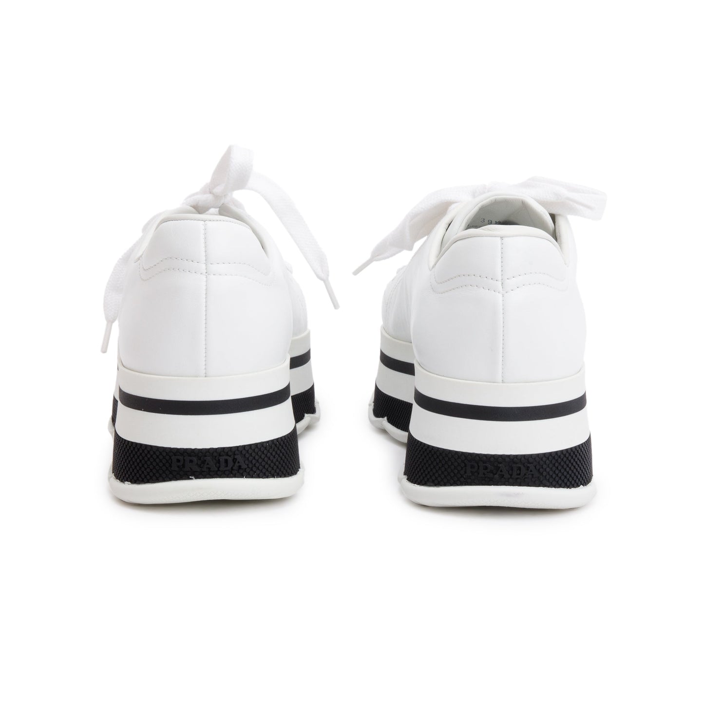 Prada White Calfskin Leather Linea Rossa Platform Sneakers, Size 39.5