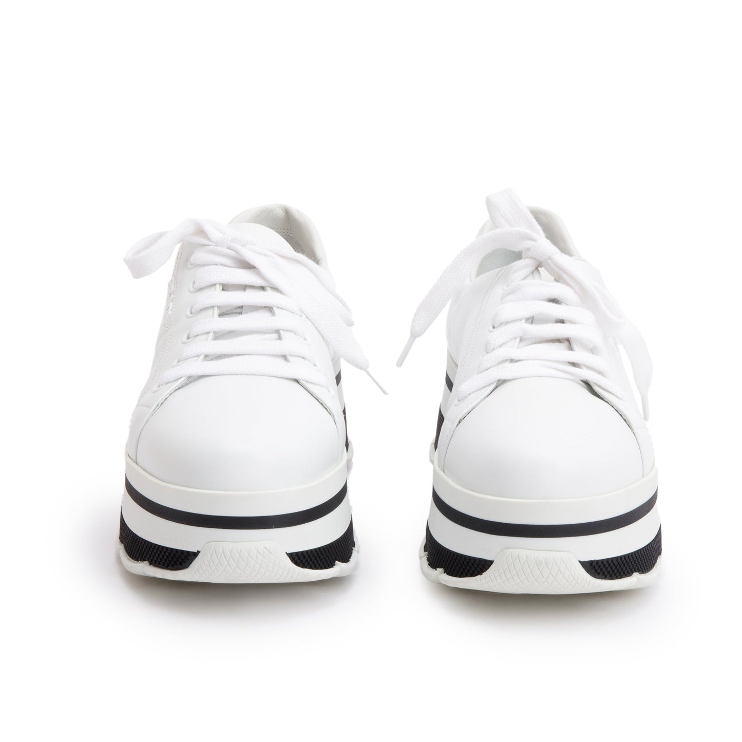 Prada White Calfskin Leather Linea Rossa Platform Sneakers, Size 39.5