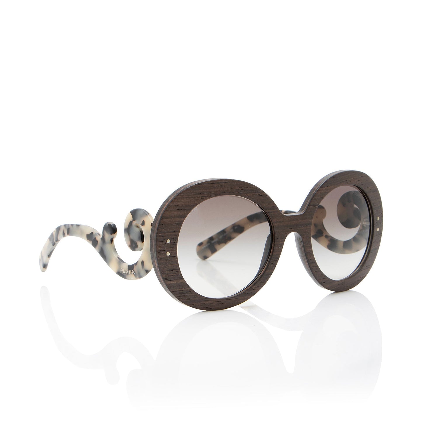 Prada Wooden Baroque Round Sunglasses