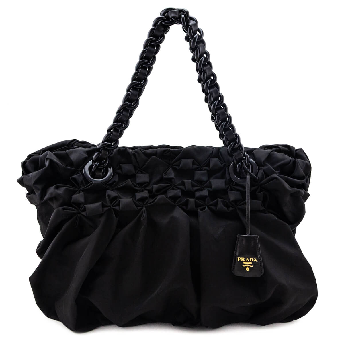 Prada Black Tessuto Nylon Origami Pleated Tote