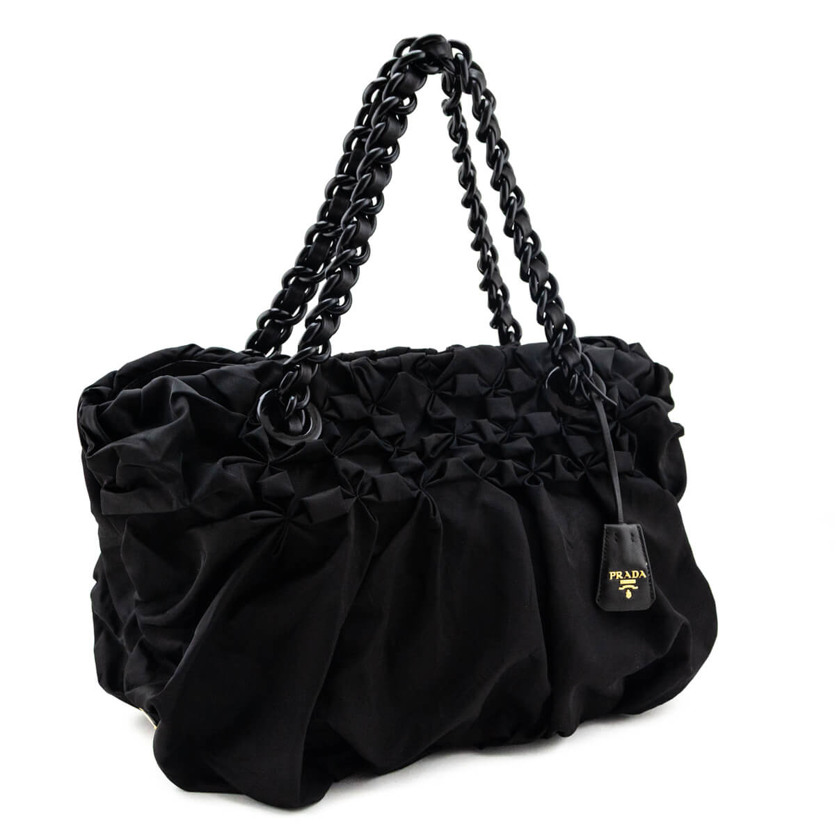 Prada Black Tessuto Nylon Origami Pleated Tote