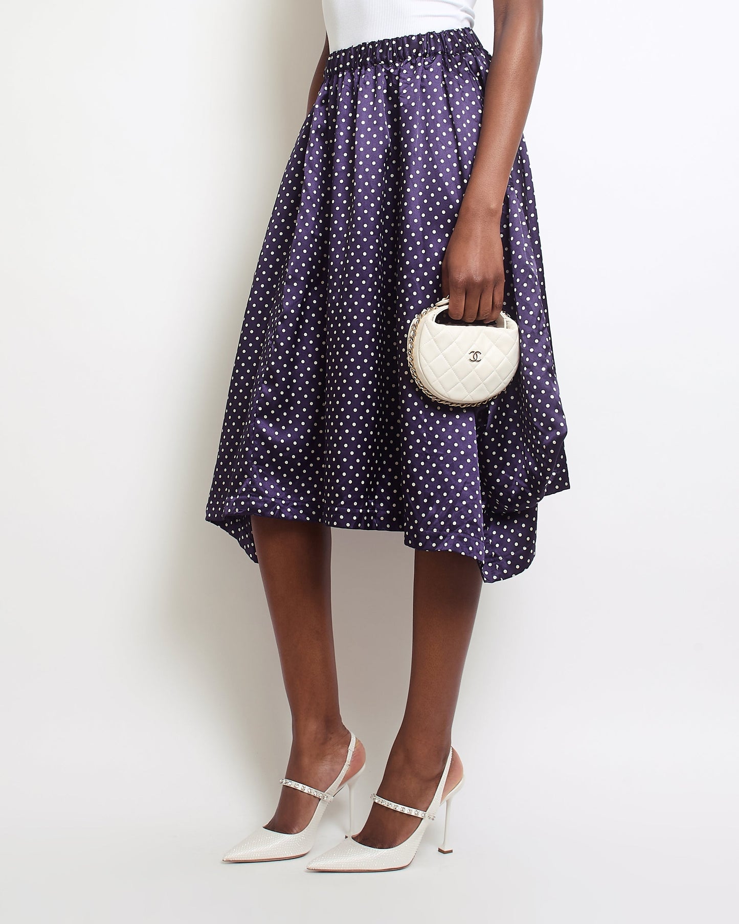Comme des Gar�ons Navy Polka-Dot Mid Length Skirt with Pocket Detail FR 34 (UK 6)