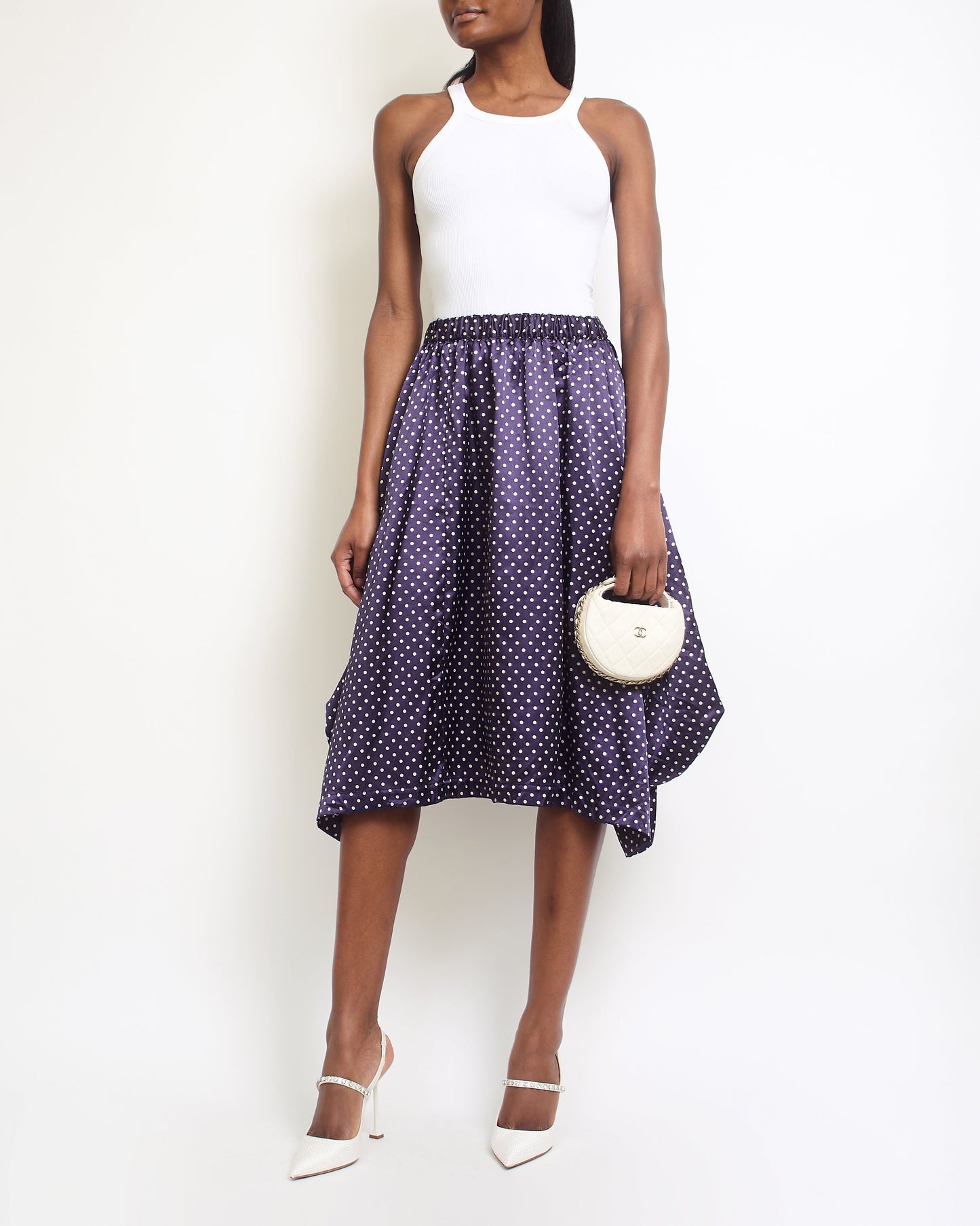 Comme des Gar�ons Navy Polka-Dot Mid Length Skirt with Pocket Detail FR 34 (UK 6)