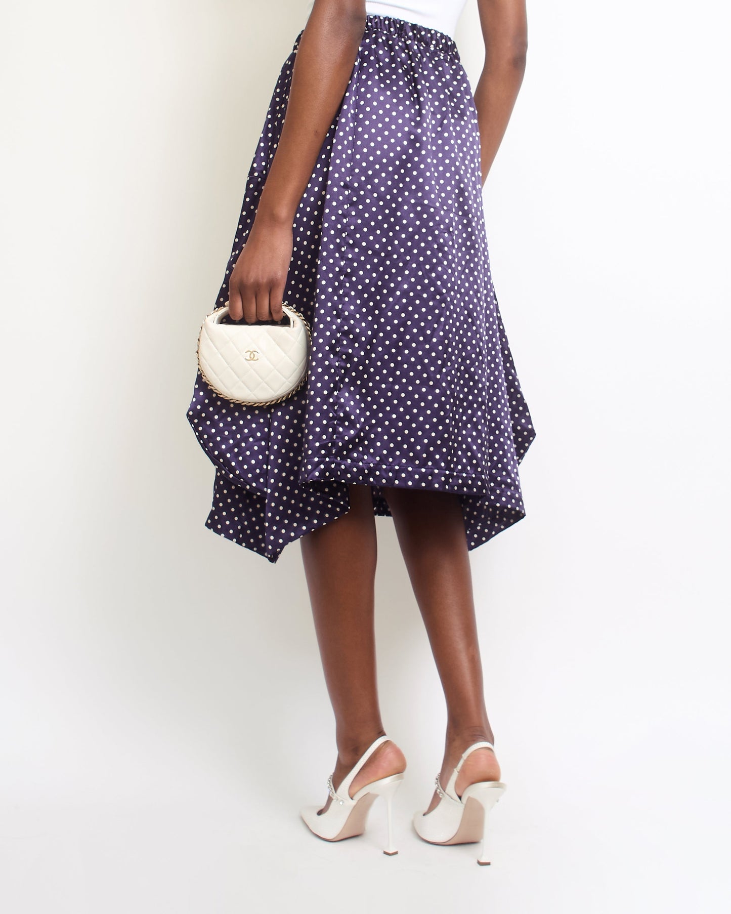 Comme des Gar�ons Navy Polka-Dot Mid Length Skirt with Pocket Detail FR 34 (UK 6)