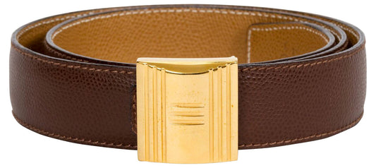 Hermes Brown & Gold Lock Reversible Belt