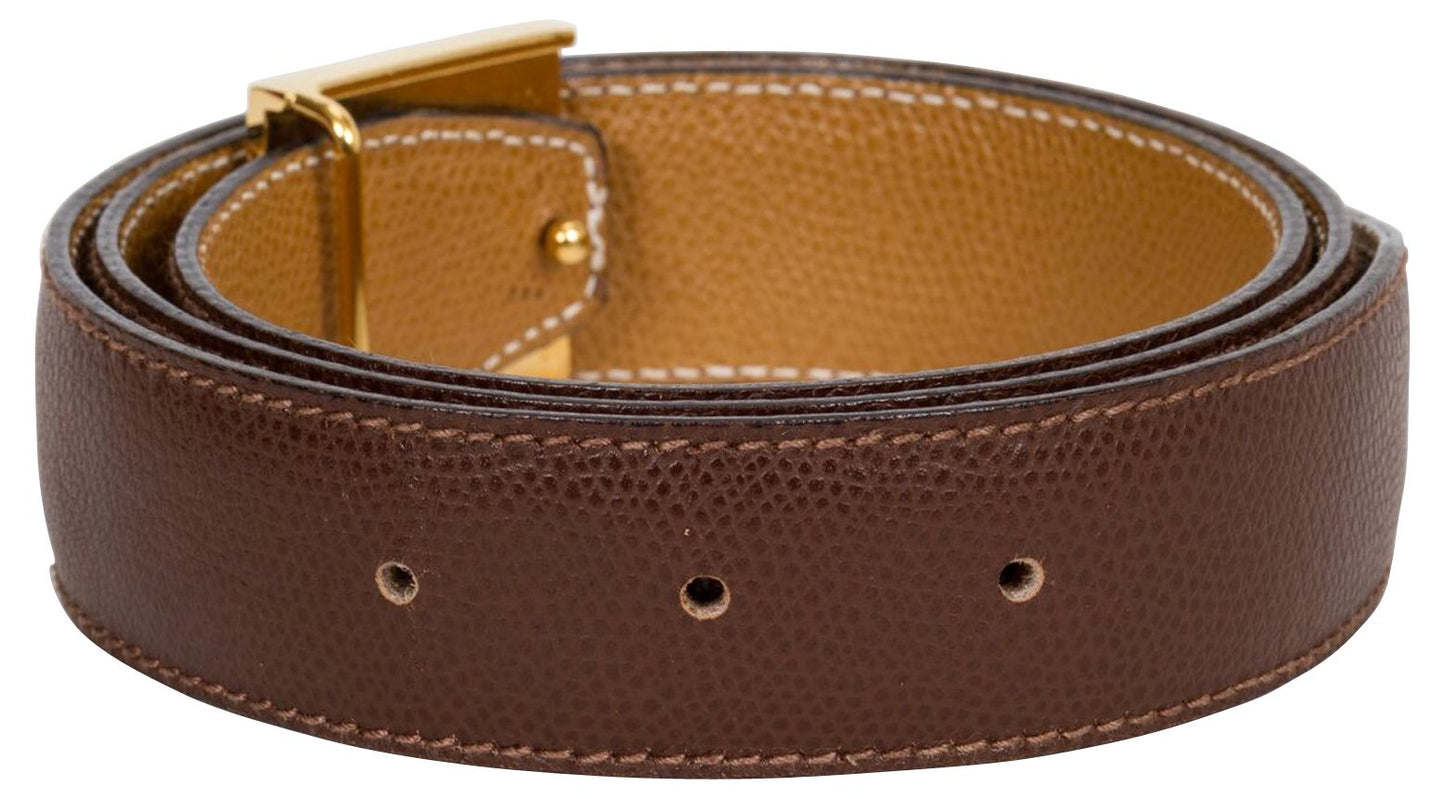 Hermes Brown & Gold Lock Reversible Belt