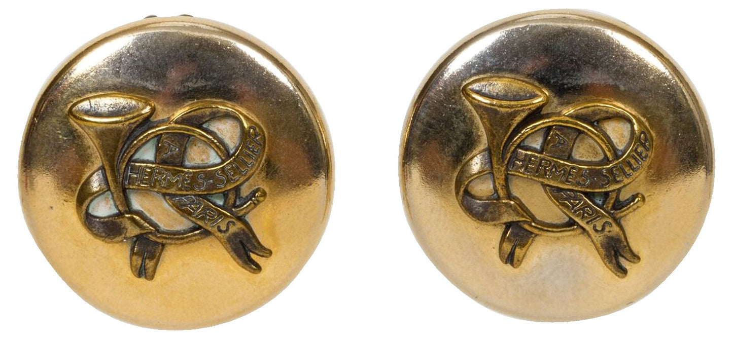 Hermes Gold Cornucopia Clip Earrings