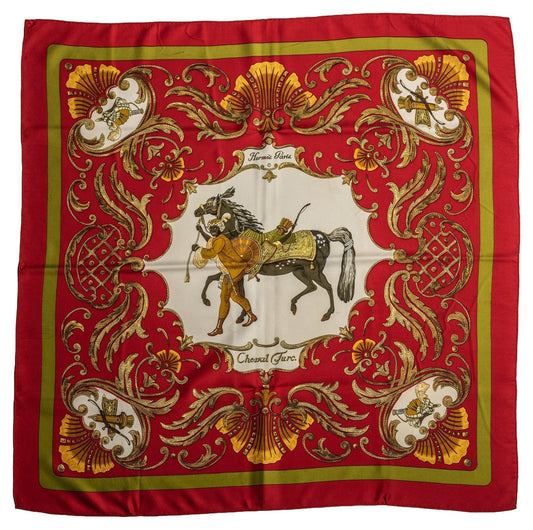 Hermes Red Silk Cheval Turc Scarf