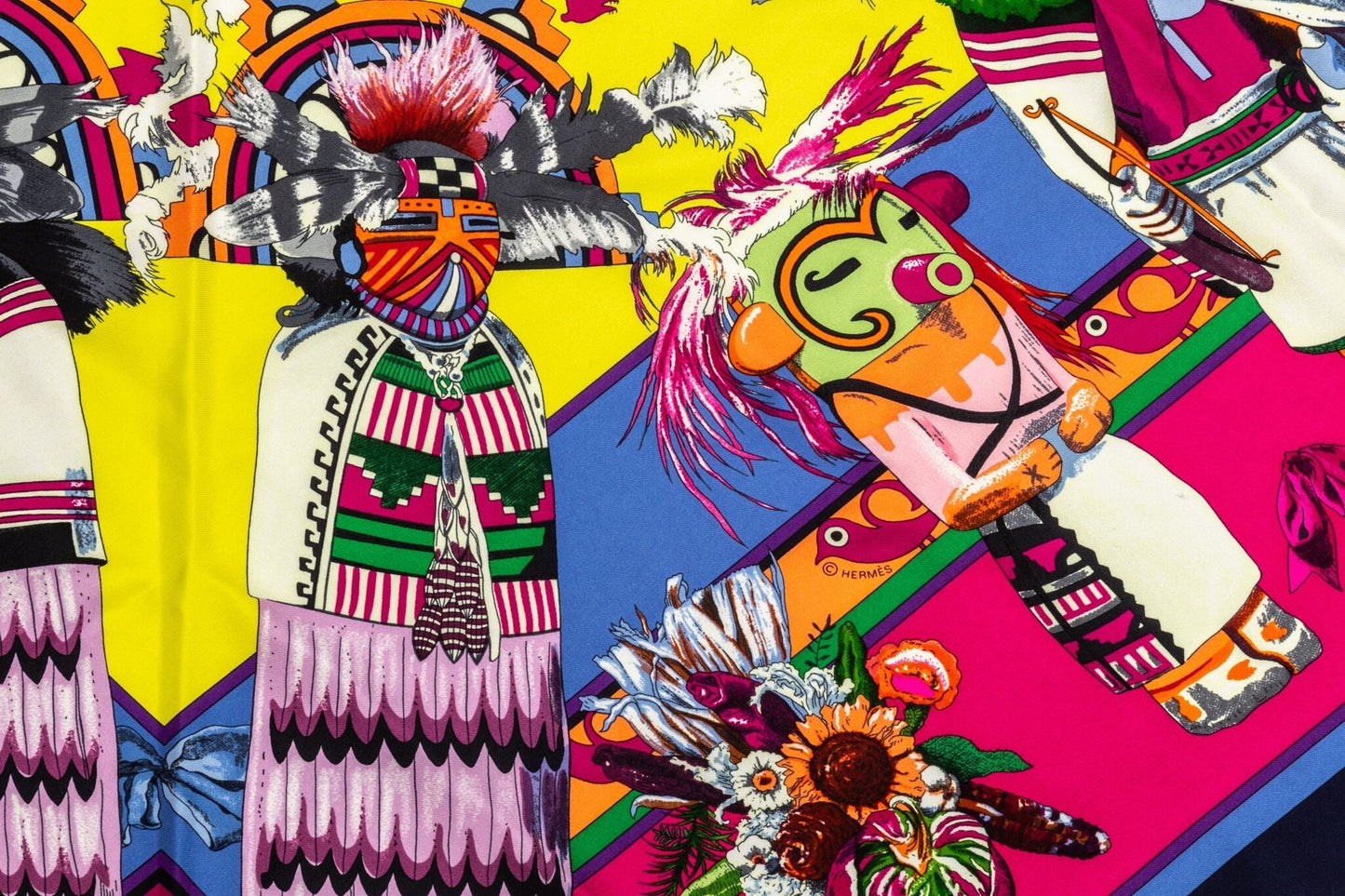 Hermes Fuchsia Pointe Kachinas Scarf