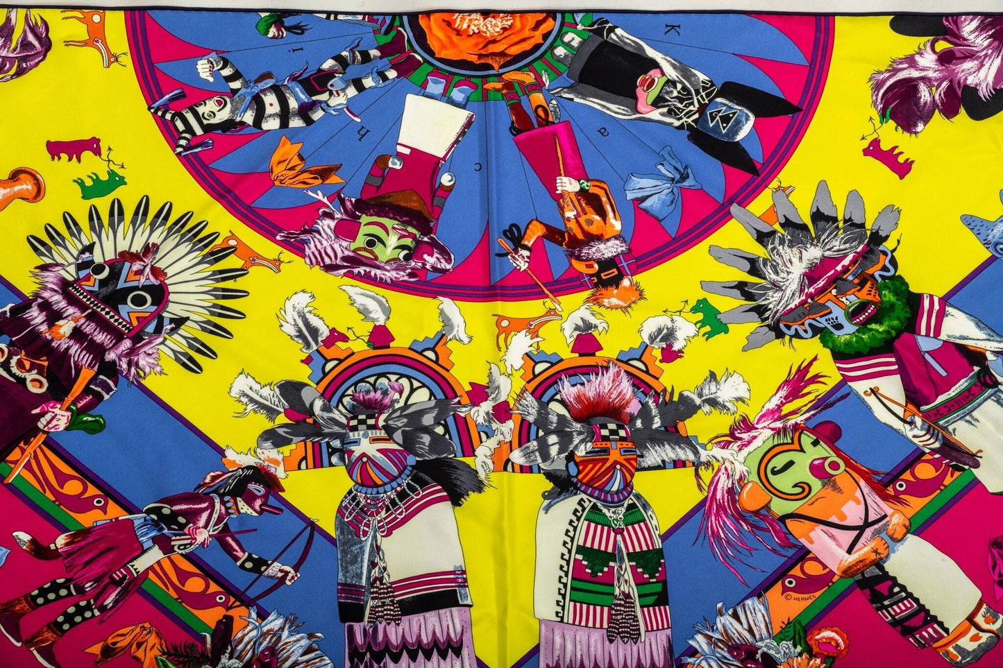 Hermes Fuchsia Pointe Kachinas Scarf