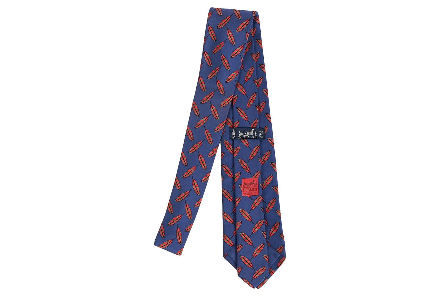 Hermes Navy Silk Feathers Tie