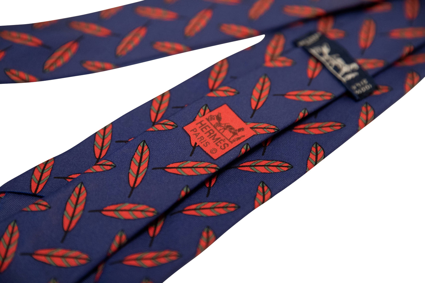 Hermes Navy Silk Feathers Tie