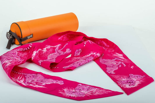 Hermes Guepards Fuchsia Thin Maxi Twilly