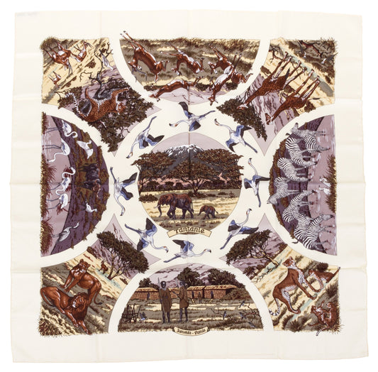 Hermes Cream Silk Tanzanie Scarf Dallet