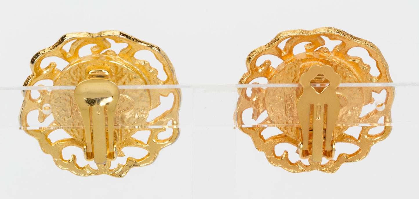 Chanel Large Gold & Pearl Clip Earrings