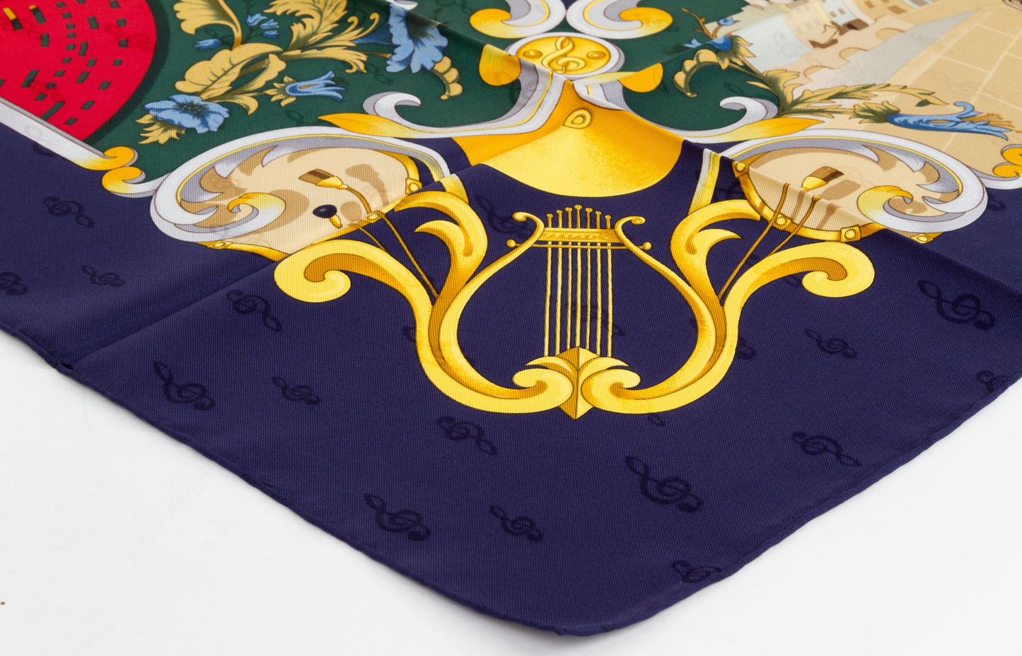 Hermes "Orgauphone" Blue Silk Scarf