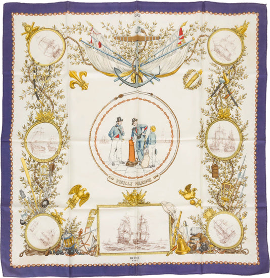 Hermes Blue Vieille Marine Silk Scarf
