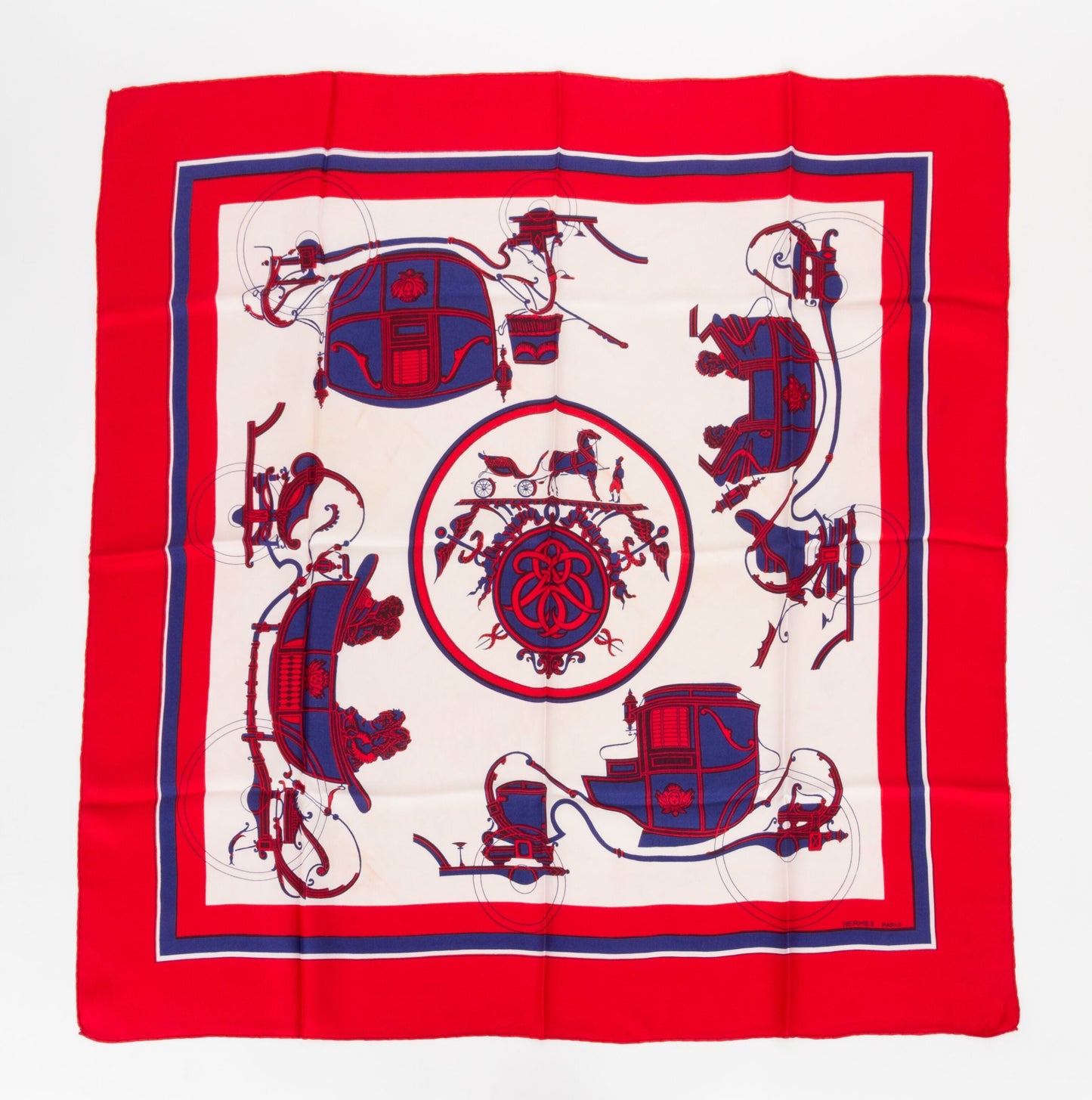 Hermes   Red Carrosse Silk Scarf