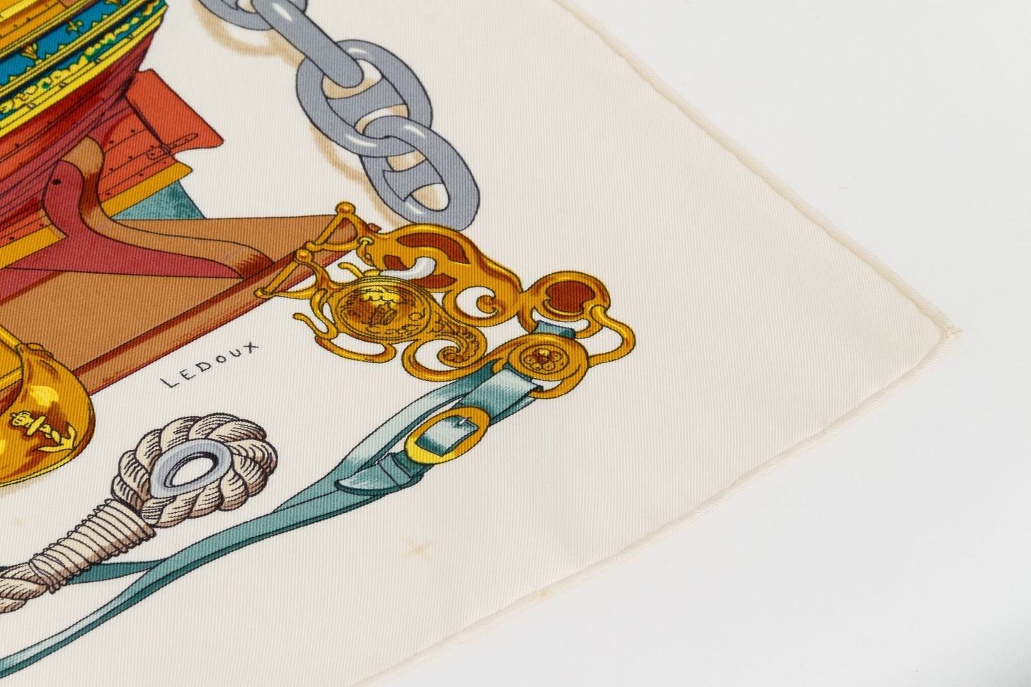 Hermes "M e" White Silk Twill Scarf