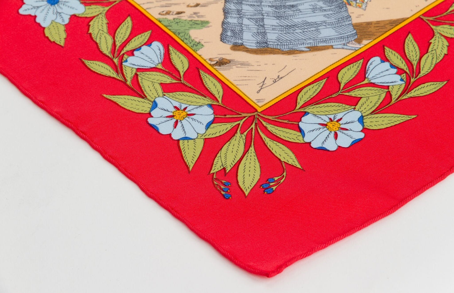 Hermes "Costumes" Red Silk Pink Scarf
