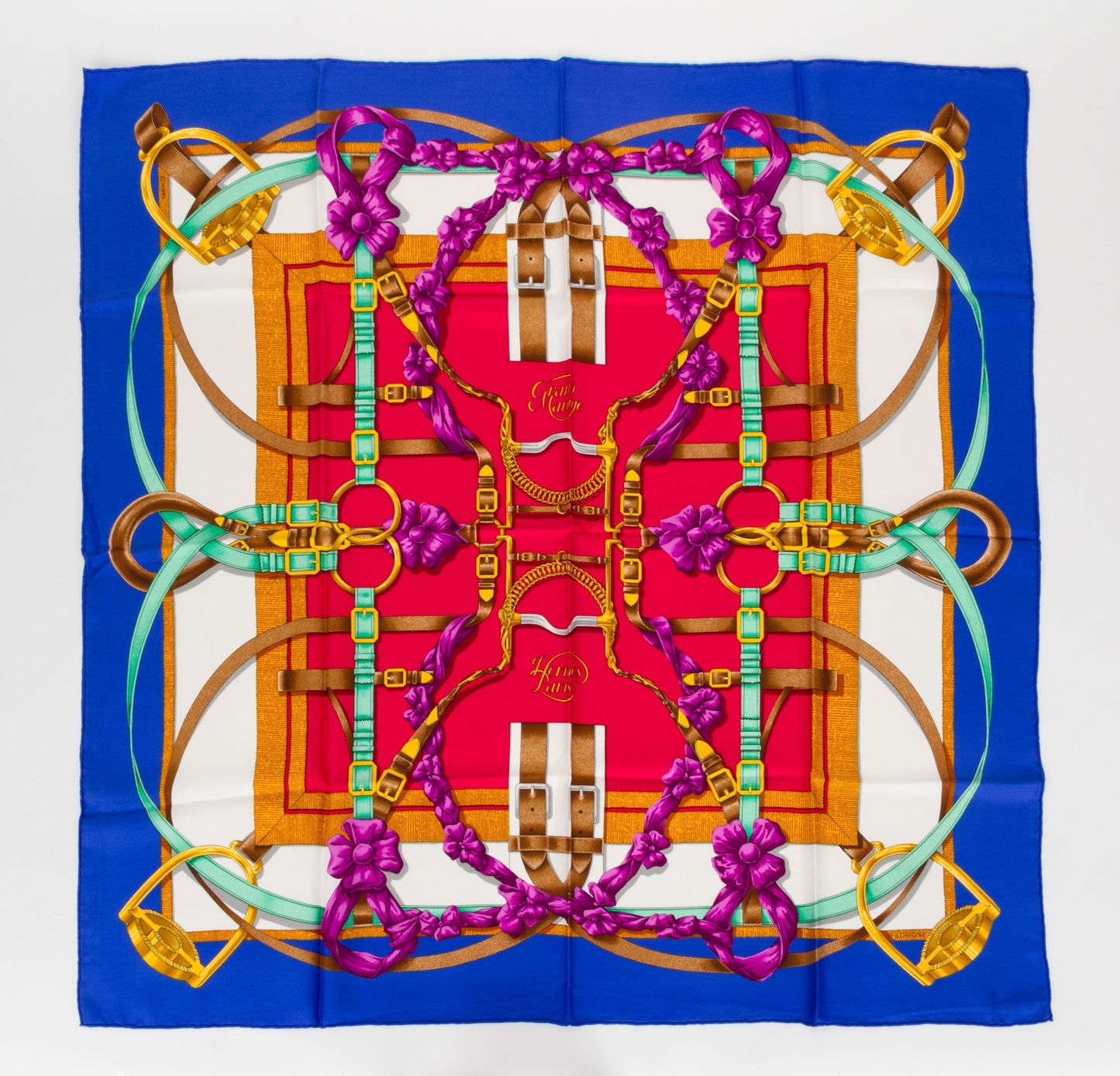 Hermes Blue "Grand Manege" Silk Scarf